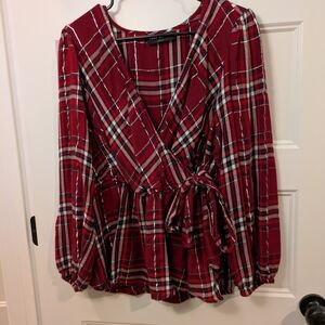 Women's Red Plaid Wrap Top